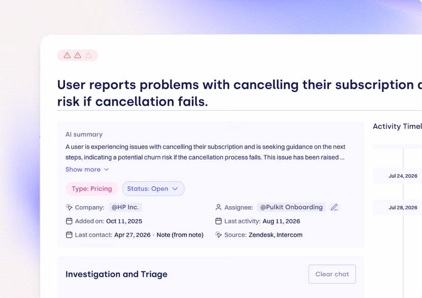 AI signal summary flagging a churn risk with next steps for the CSM