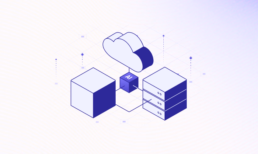 AI connecting cloud, data blocks, and server stacks into one journey